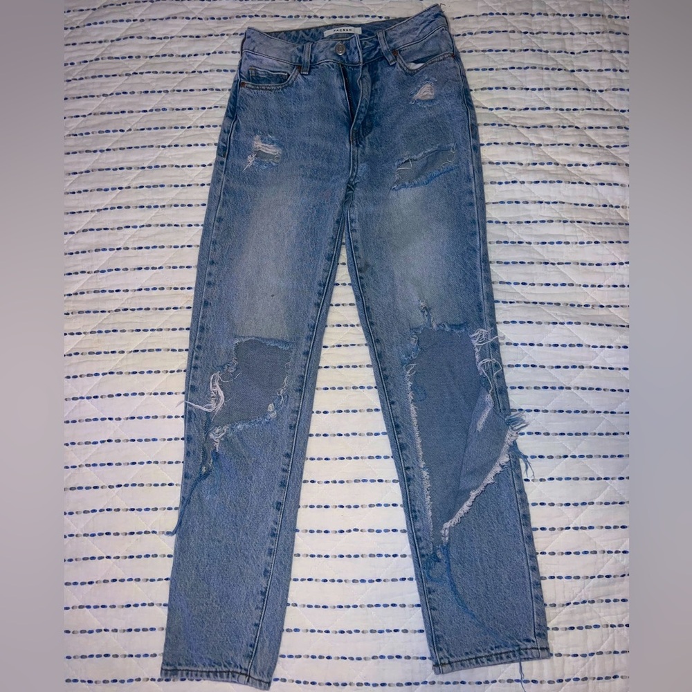 PacSun Straight Legged High Rise Blue Ripped Jeans